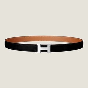 NWOT Black Hermès H Buckle Leather Reversible Belt